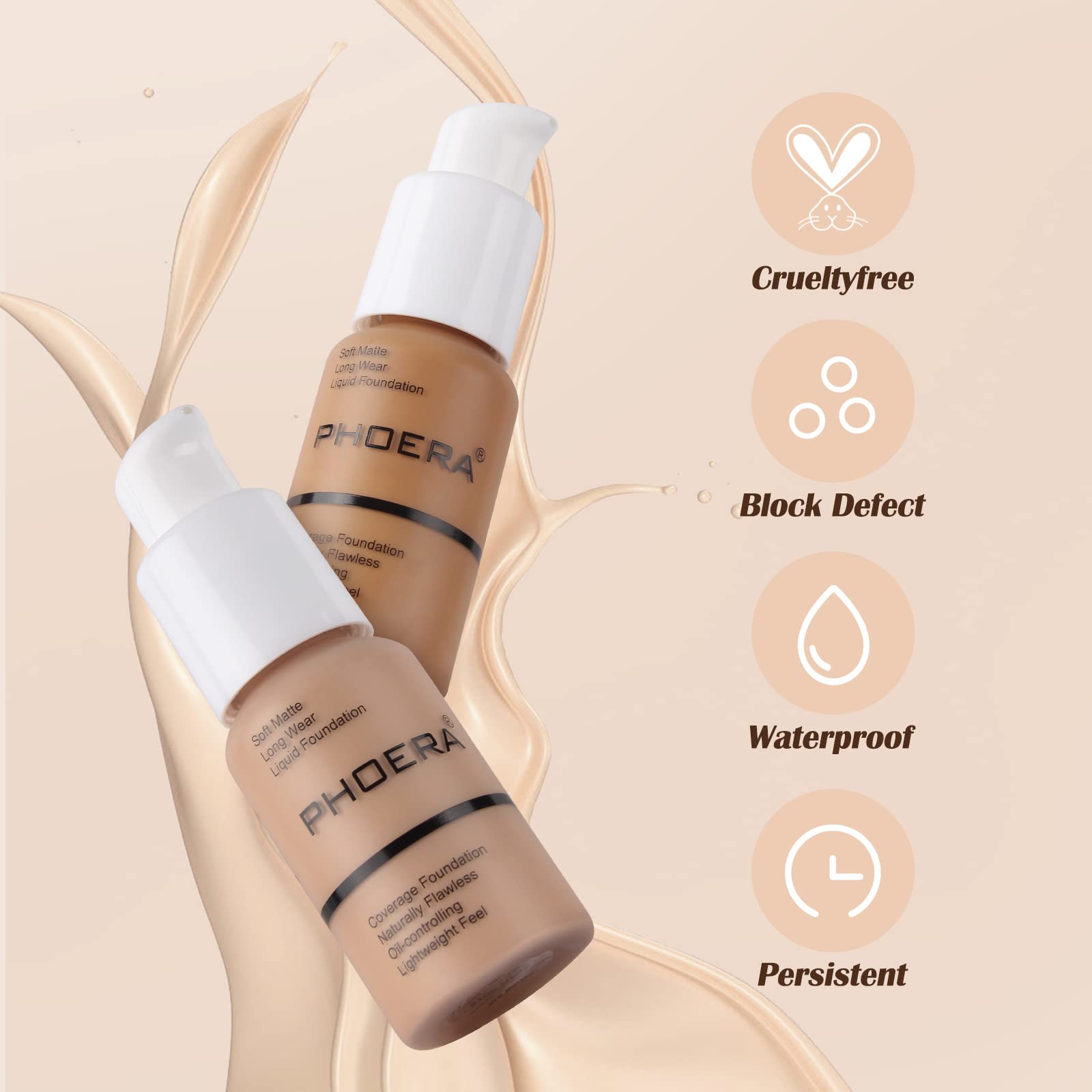 Aquapurity Phoera® Full Coverage Foundation Soft Matte Oil Control Concealer 30ml Long Lasting Flawless Cream Smooth (102 NUDE) Halalzen