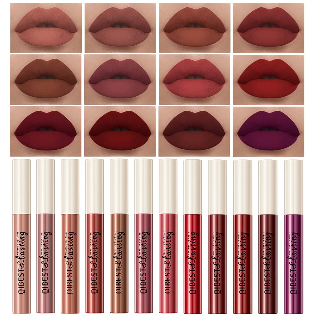 12 Colors Matte Liquid Lipstick Set Velvety Lip Gloss Lip Kit Waterproof Long Lasting Wear Nude Lip Gloss Beauty Cosmetics Gift Box Set (Set A, Set A) Halalzen