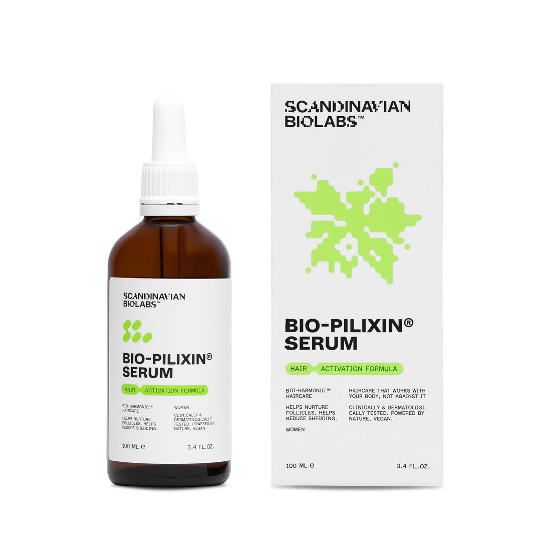 Scandinavian Biolabs Bio-Pilixin® Serum For Women | Helps Reduce Hair Loss Due to Breakage, Activates Hair Growth, Stem Cell Technology, Drug-Free, Clinically Tested, 100 mL / 3.4 Oz (1-Month)