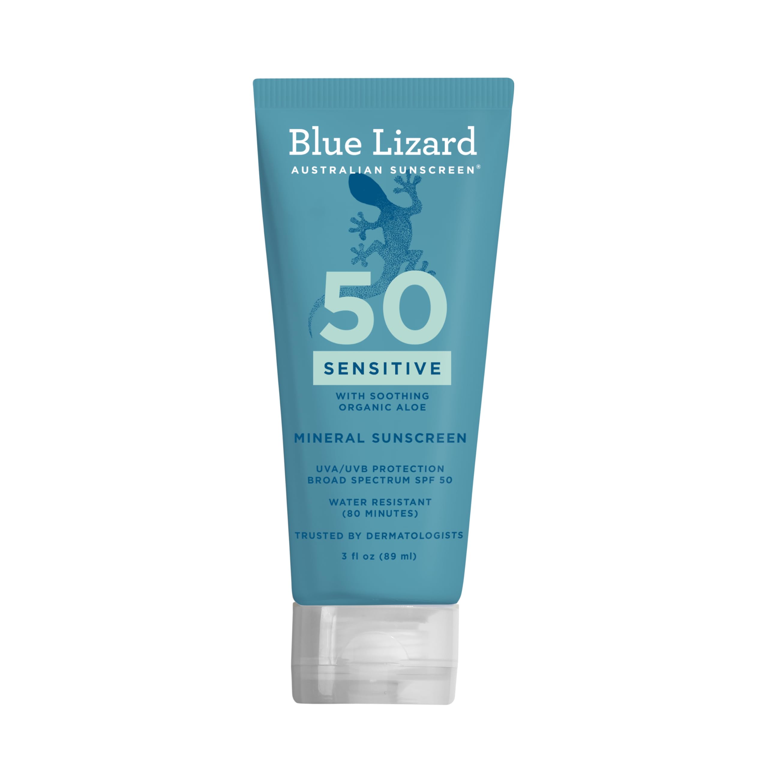 Blue Lizard Sensitive Mineral SPF 50 Sunscreen Lotion, 100% Mineral Sunscreen, UVA/UVB Protection, Infused with organic Aloe Vera, Soothes and Hydrates, 5 fl oz Halalzen