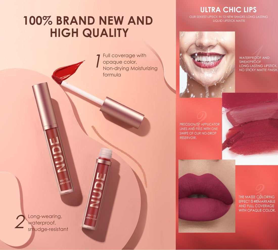 LANGMANNI 6 Matte Lipstick with 6 Lipliners Durable Lip Gloss,Long-Lasting&Waterproof Non-Stick Cup High Pigmented Velvet Lipgloss Kit,Beauty Cosmetics Gift for Girls(12PCS) Halalzen