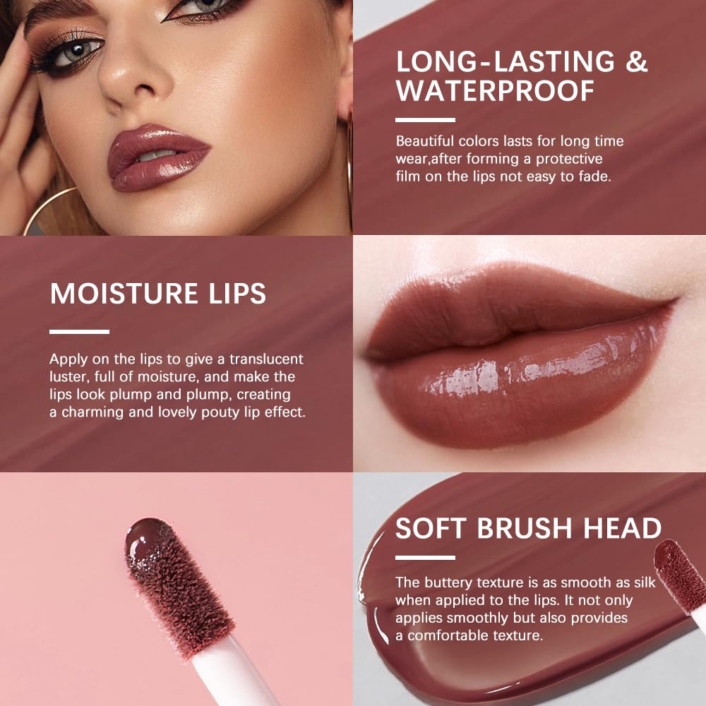 Lip Gloss and Lip Liner Set, Tinted Lip Gloss with Lip Pencil, Waterproof Long Lasting Glossy Lip Combo, Nude Lip Makeup Kit for Women (#V02+104) Halalzen
