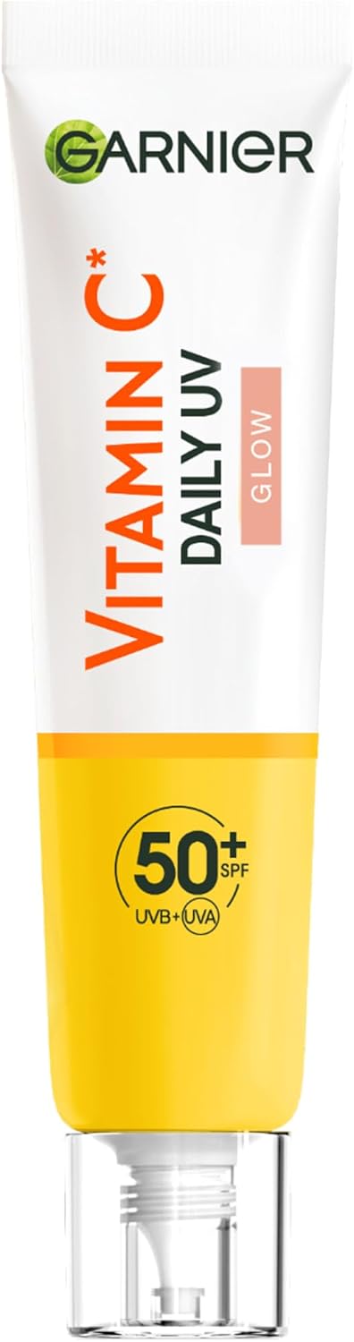 Garnier Vitamin C Tinted Suncreen for Face, SPF50+ Daily UV Brightening Fluid Sheer Glow, Prevents, Corrects Sun Damages, Evens Skin tone, Face & Neck, For All Skin Types, Cruelty-Free, Vegan, 40ml