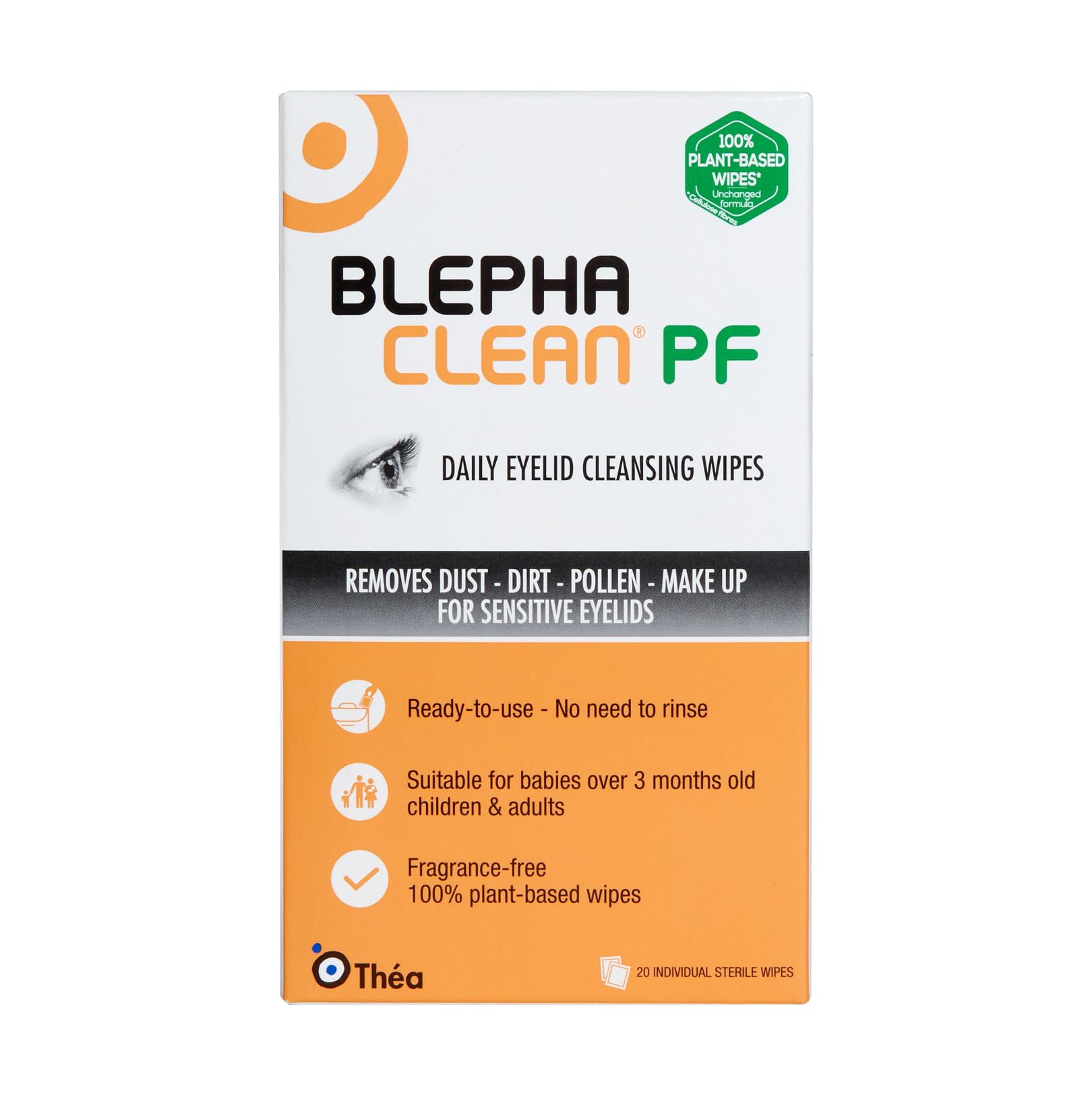 Blephaclean PF Daily Eyelid Wipes - Gentle Cleansing for the eyelids and skin around the eyes, Suitable for Babies (over 3 months old), children & adults, 20 Sterile Plastic-Free Wipes Halalzen