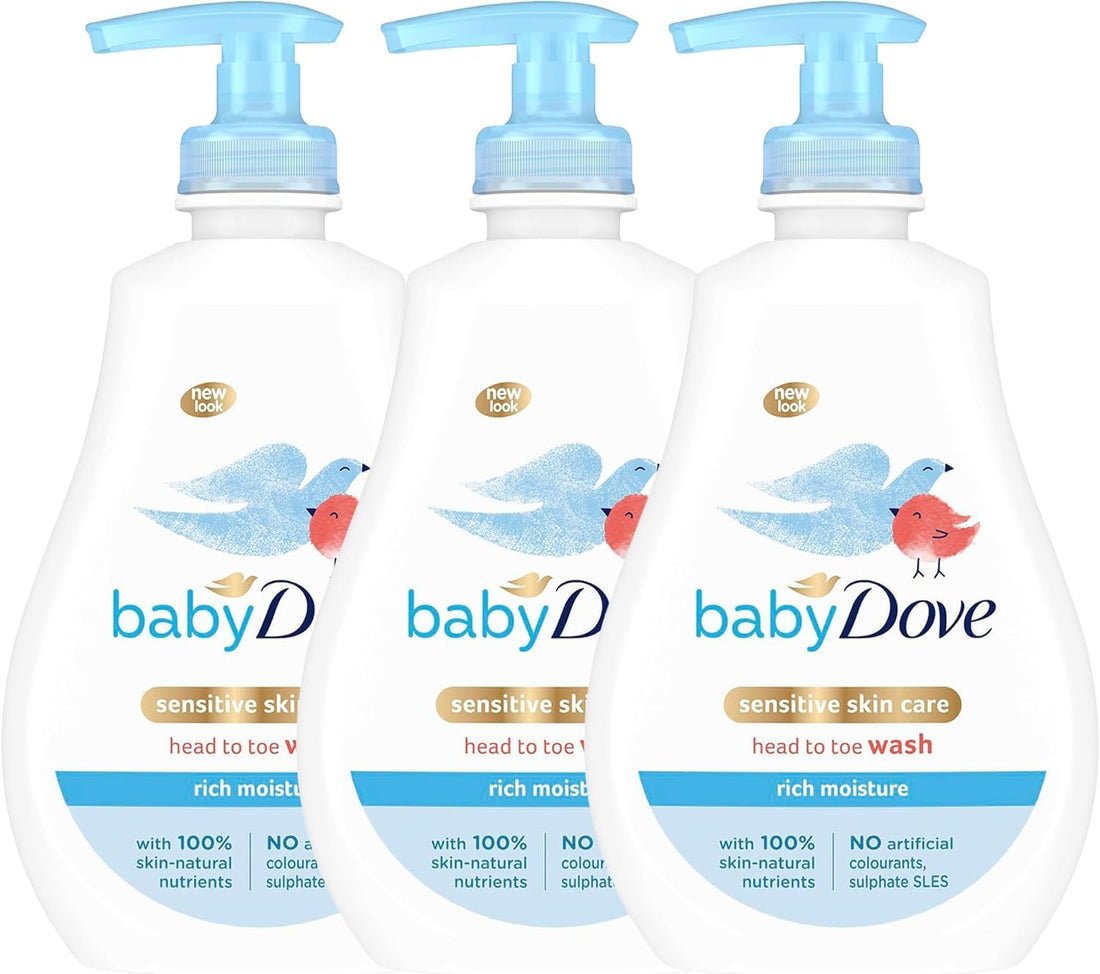 Baby Dove Rich Moisture Head to Toe Wash - Gentle & Nourishing Hair and Body Wash for Babies, Tear-Free Formula, Delicate Fragrance, Keeps Hair and Skin Soft, Ideal for Newborns - 400ml, Pack of 3