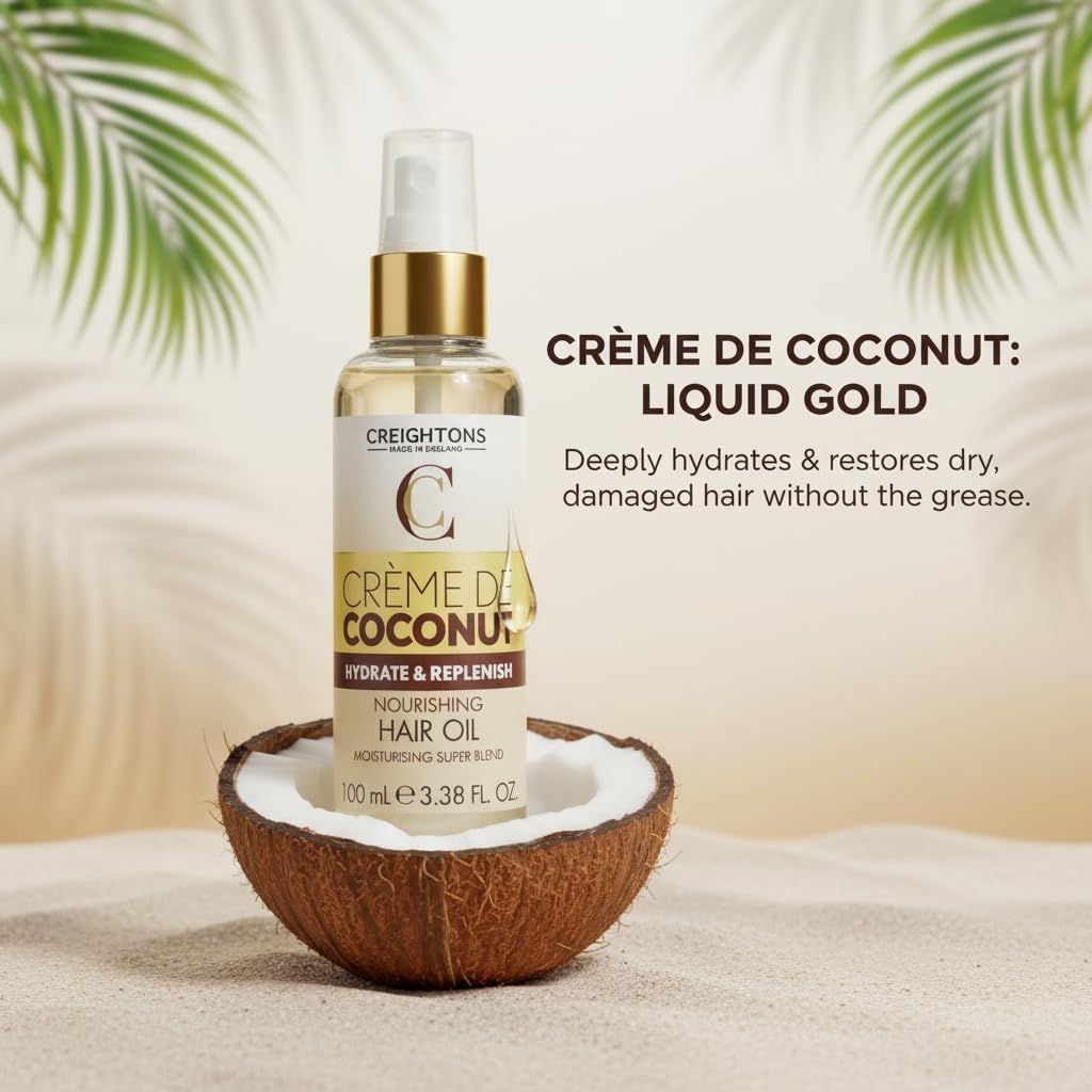 Creightons Crème De Coconut Hair Oil 100ml - Coconut Milk & Keratin Hair Treatment Oil for Dry Damaged Hair,Hydrating, Strengthening & Frizz Control for Smooth Shiny Finish