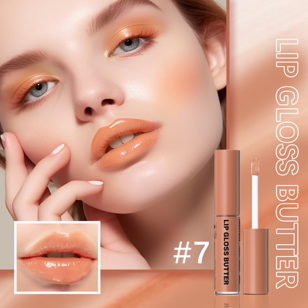 Lip Gloss and Lip Liner Set, Tinted Lip Gloss with Lip Pencil, Waterproof Long Lasting Glossy Lip Combo, Nude Lip Makeup Kit for Women (#V02+104) Halalzen