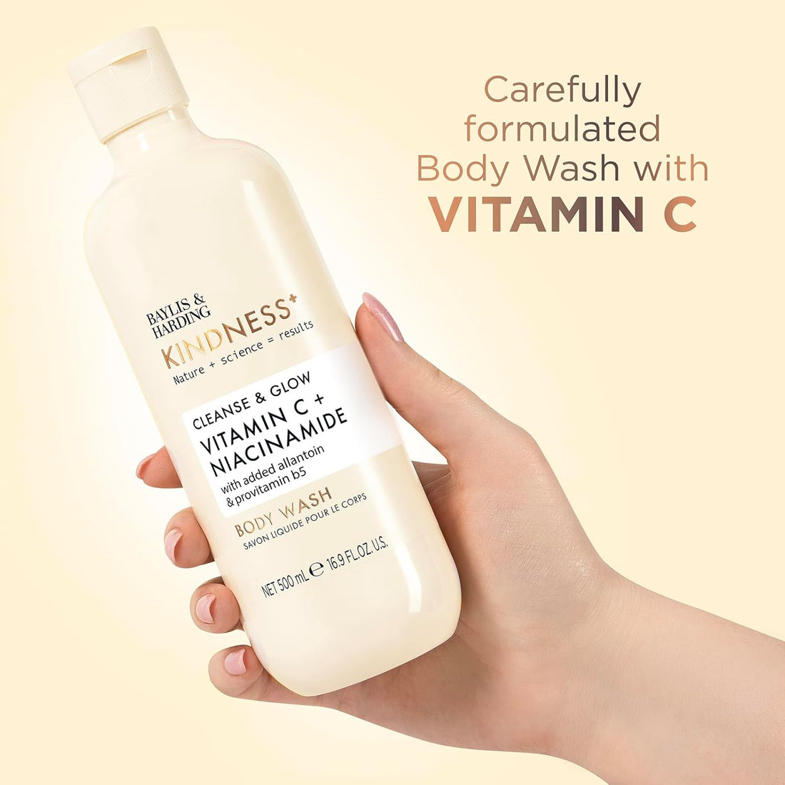 Baylis & Harding Kindness + Vitamin C & Niacinamide, Orange & Mango Fragrance, 500 ml Cleanse & Glow Body Wash (Pack of 3) - Vegan Friendly