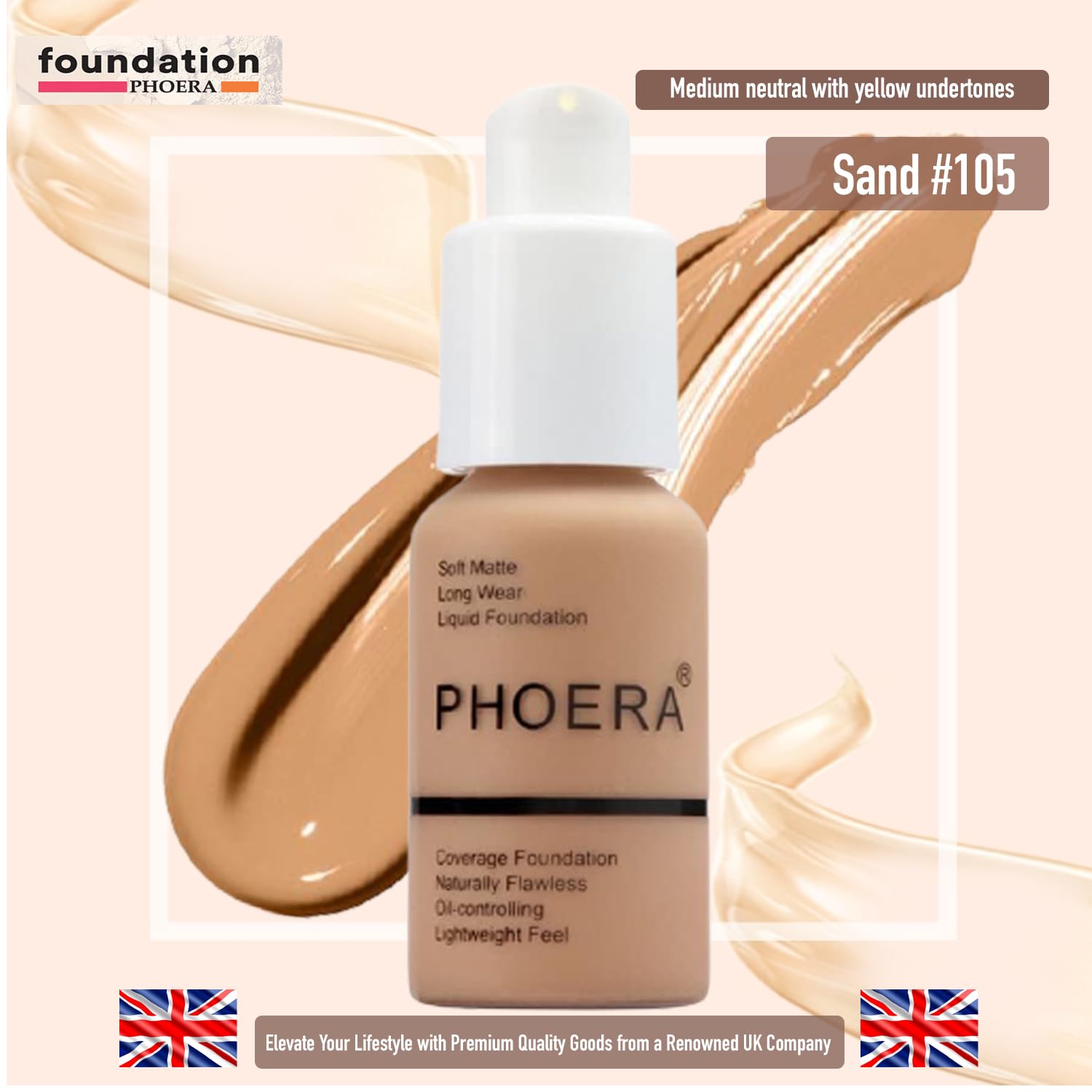 Glamza PHOERA Foundation Concealer Makeup Full Coverage Matte Brighten Long Lasting UK (104 BUFF BEIGE) Halalzen