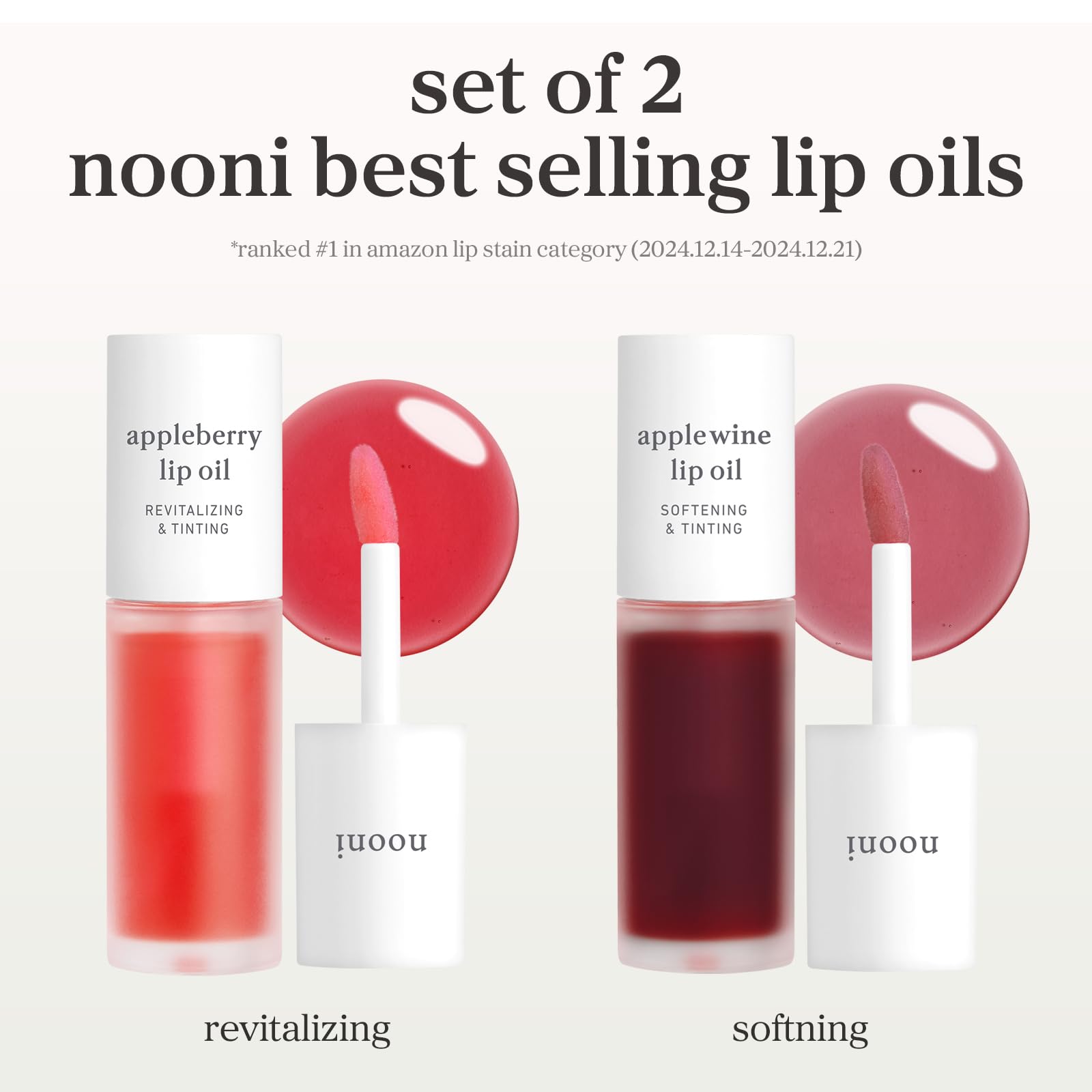 NOONI Korean Lip Oil - Applepeony | Long-Lasting, Moisturizing, Plumping, Revitalizing for Dry Lips, Waterproof, No Peel Off, Hydrating Lip Stain, Stocking Stuffers, Cute Stuff, 0.12 FL Oz Halalzen