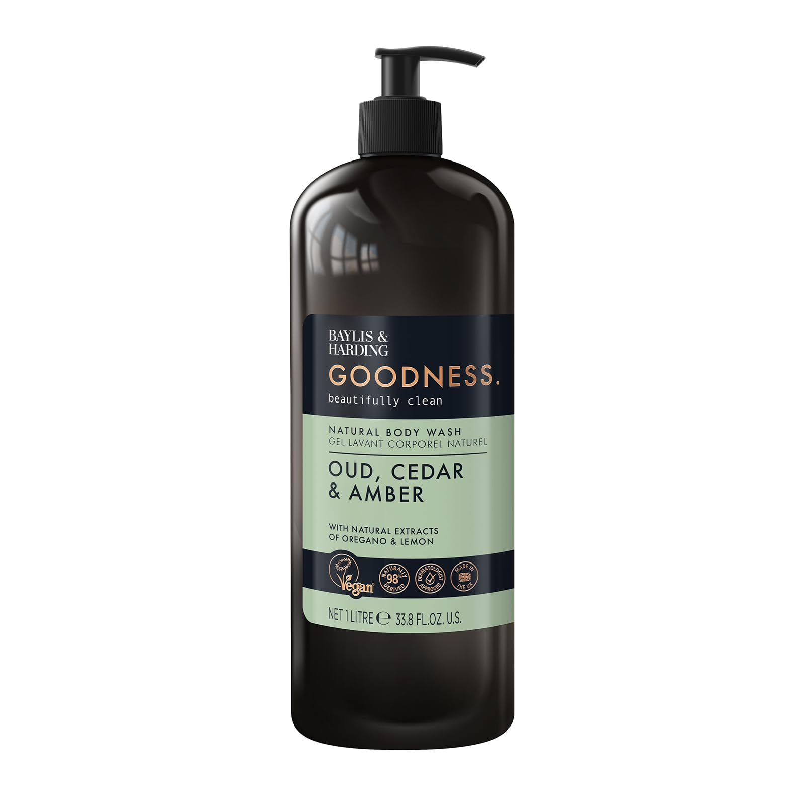 Baylis & Harding Goodness Oud, Cedar and Amber Body Wash, 500 ml (Pack of 3) - Vegan Friendly