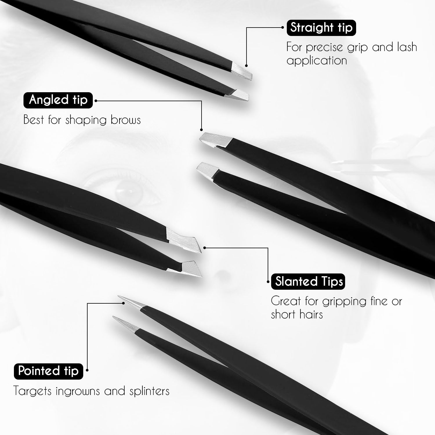 Candure Tweezers for Eyebrows - Professional Stainless Steel Slanted and Pointed Tip Hair Tweezers Set for Ingrown Hair, Blackhead Removal, Eyebrows Plucking Beauty Tool for Women Halalzen