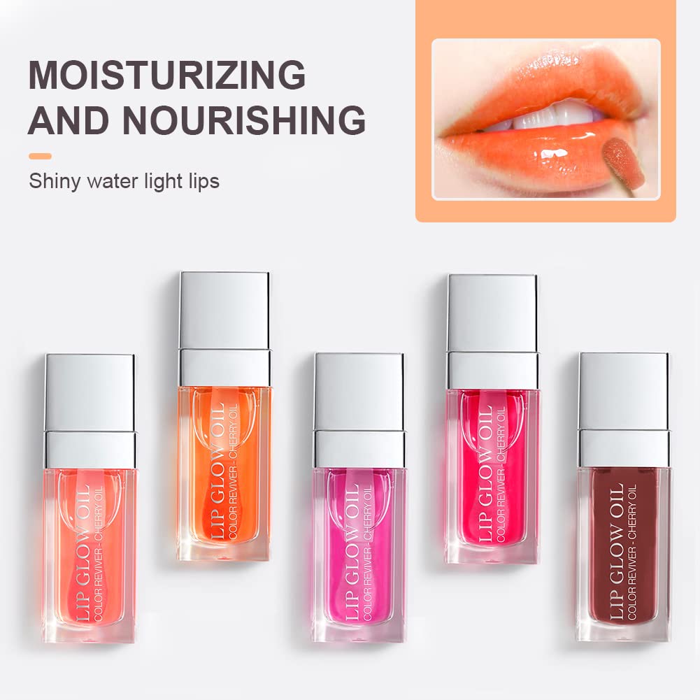 AOOWU Plumping Lip Oil Tinted, Moisturizing Long Lasting Nourishing Lip, Hydrating Gloss Tint Lipstick for Women, Glitter Shine Liquid Lipstick, Glaze Makeup Cosmetic, 015 - Cherry red, Pack of 1