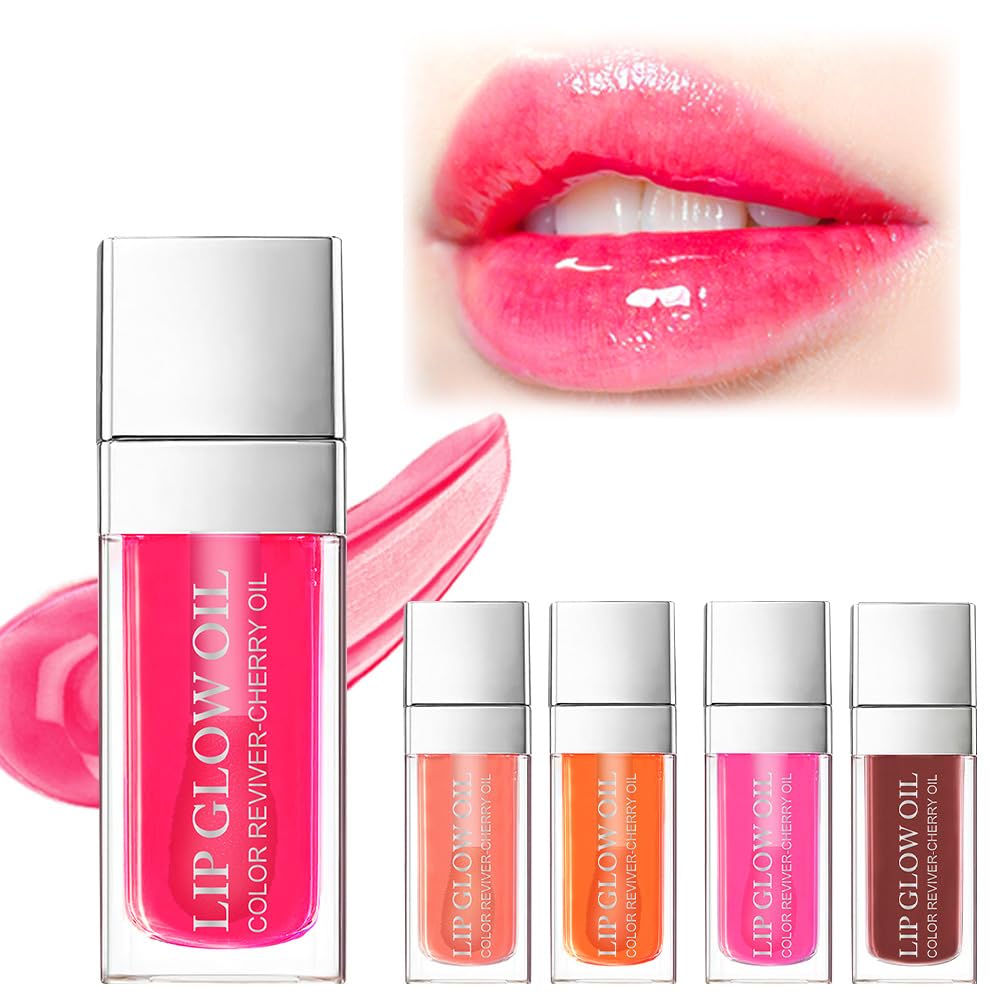 AOOWU Plumping Lip Oil Tinted, Moisturizing Long Lasting Nourishing Lip, Hydrating Gloss Tint Lipstick for Women, Glitter Shine Liquid Lipstick, Glaze Makeup Cosmetic, 015 - Cherry red, Pack of 1