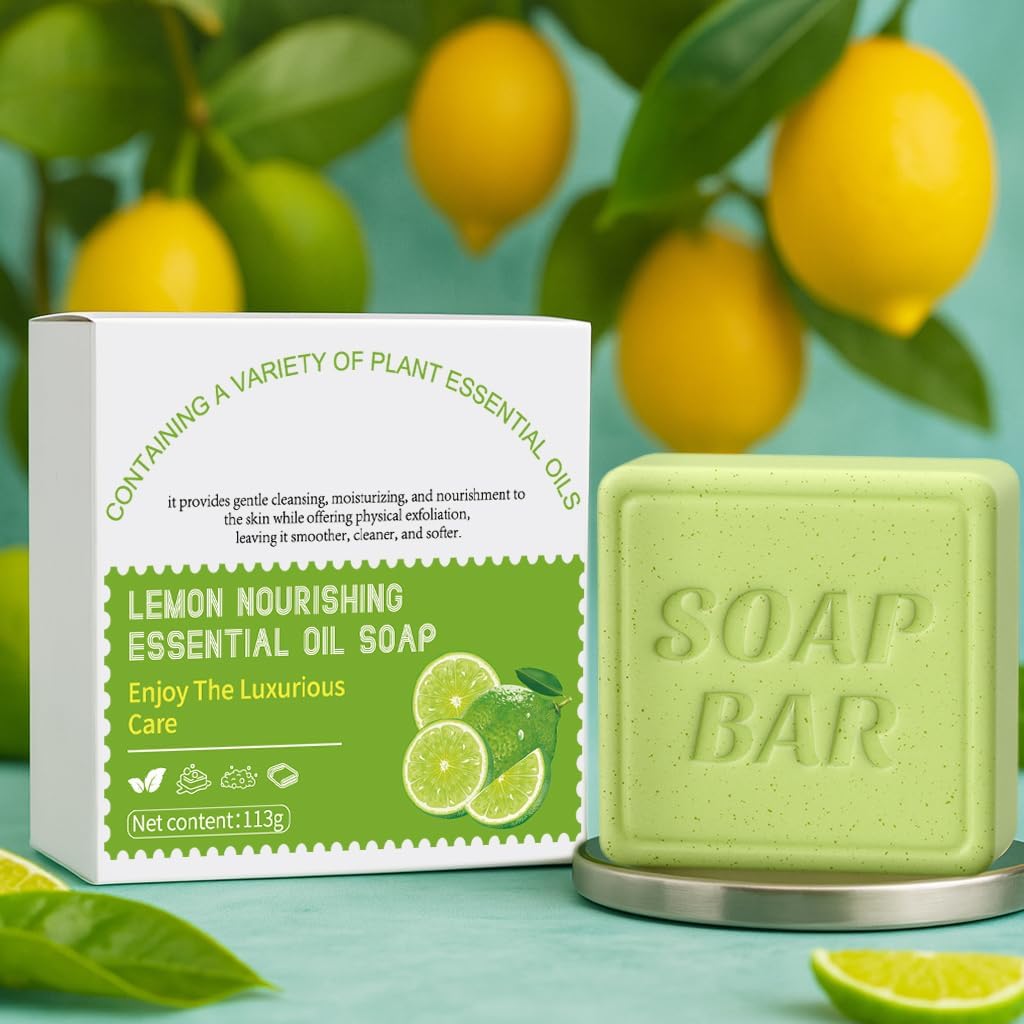 Botanical Natural Soaps,Womens Nourishing Essential Oil Soap Bar,3.98oz,Moisturising Handmade Soap for Face & Body,Lemon Halalzen