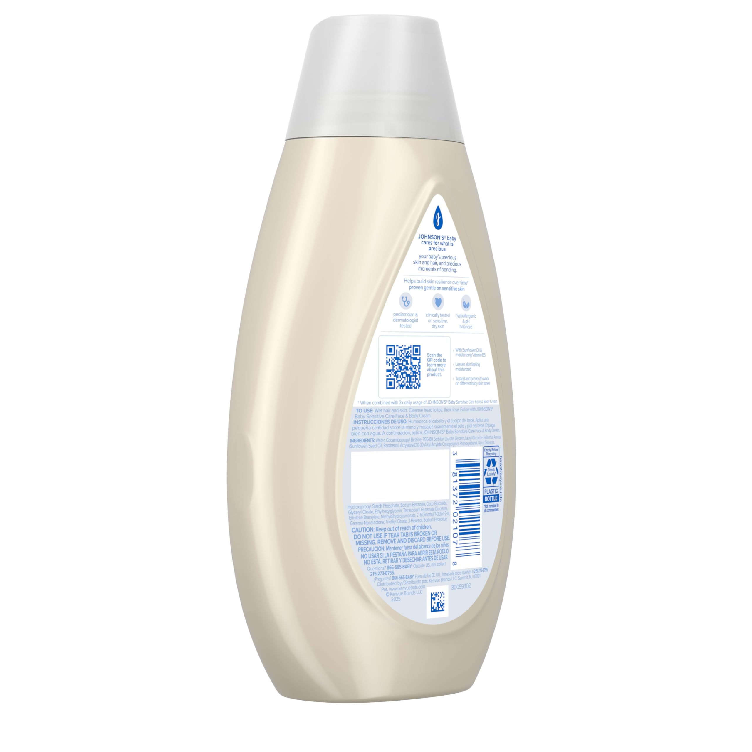 Johnson's Sensitive Care Baby Wash & Shampoo, Daily Moisturizing 2-in-1 Baby Wash & Shampoo to Gently Cleanse Without Drying Out Sensitive Skin, Light Scent, Hypoallergenic, 13.6 fl. oz Halalzen