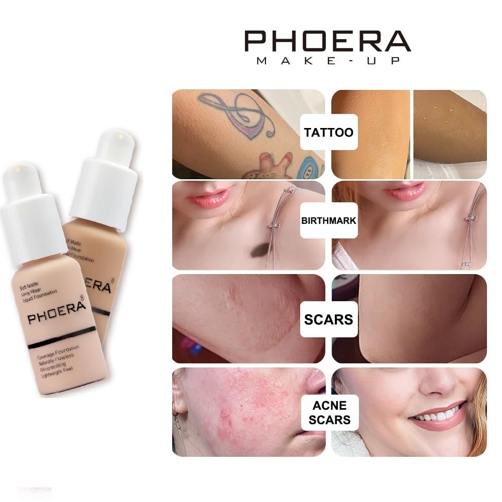 Aquapurity Phoera® Full Coverage Foundation Soft Matte Oil Control Concealer 30ml Long Lasting Flawless Cream Smooth (102 NUDE) Halalzen