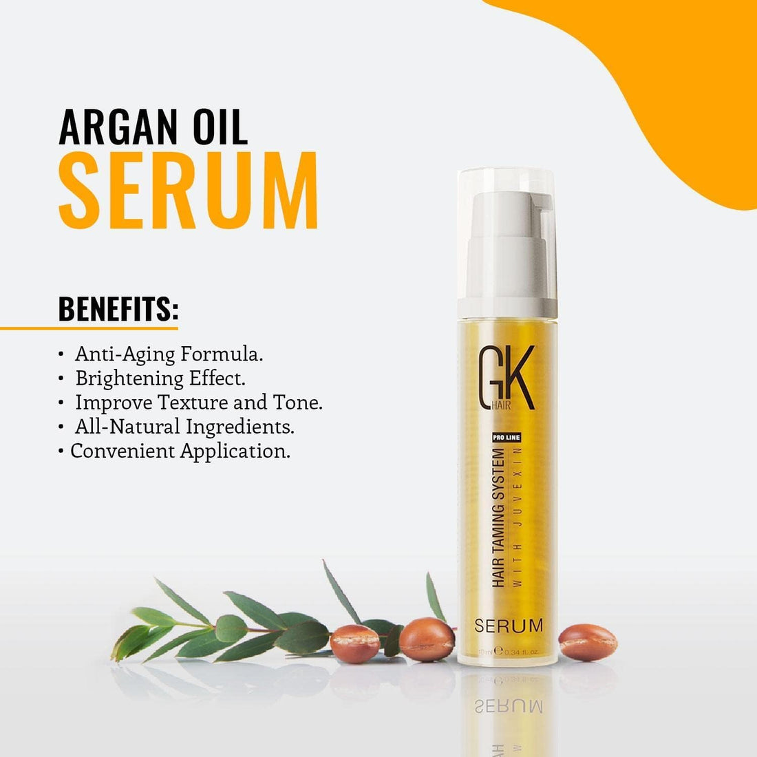 Hair Oil Keratin Treatment Serum By GK HAIR - Argan Oil Lightweight Formula For Frizz Control Heat Protection Add Shine Repair Dry Damaged Hydrating Sulfate Free All Hair Types Men Women - 50ml