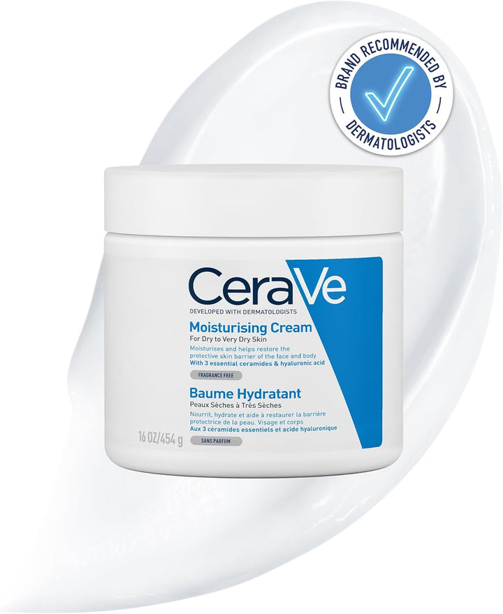 CeraVe Moisturising Cream, Face & Body, with 3 Essential Ceramides & Hyaluronic Acid for Dry to Very Dry Skin, Developed with Dermatologists, Fragrance-Free, 454g/16oz Halalzen