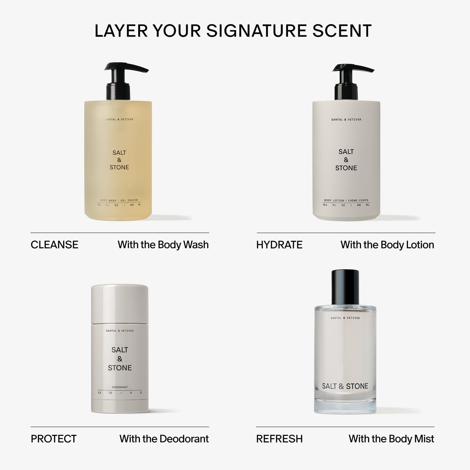 Salt & Stone Body Wash with Antioxidants for Deep Moisture | For Women & Men, Sulfate, Paraben, & Dye Free, Leaving Skin Soft and Hydrated | Bergamot & Hinoki 15.2 fl oz