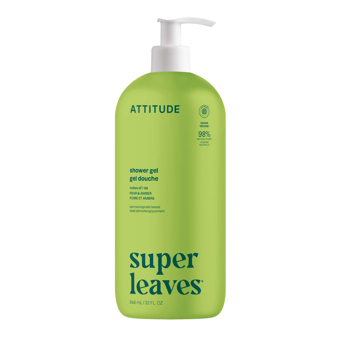 ATTITUDE Soothing Shower Gel, Dermatologically Tested, Plant and Mineral-Based, Vegan Personal Care Products, White Tea Leaves, 32 Fl Oz
