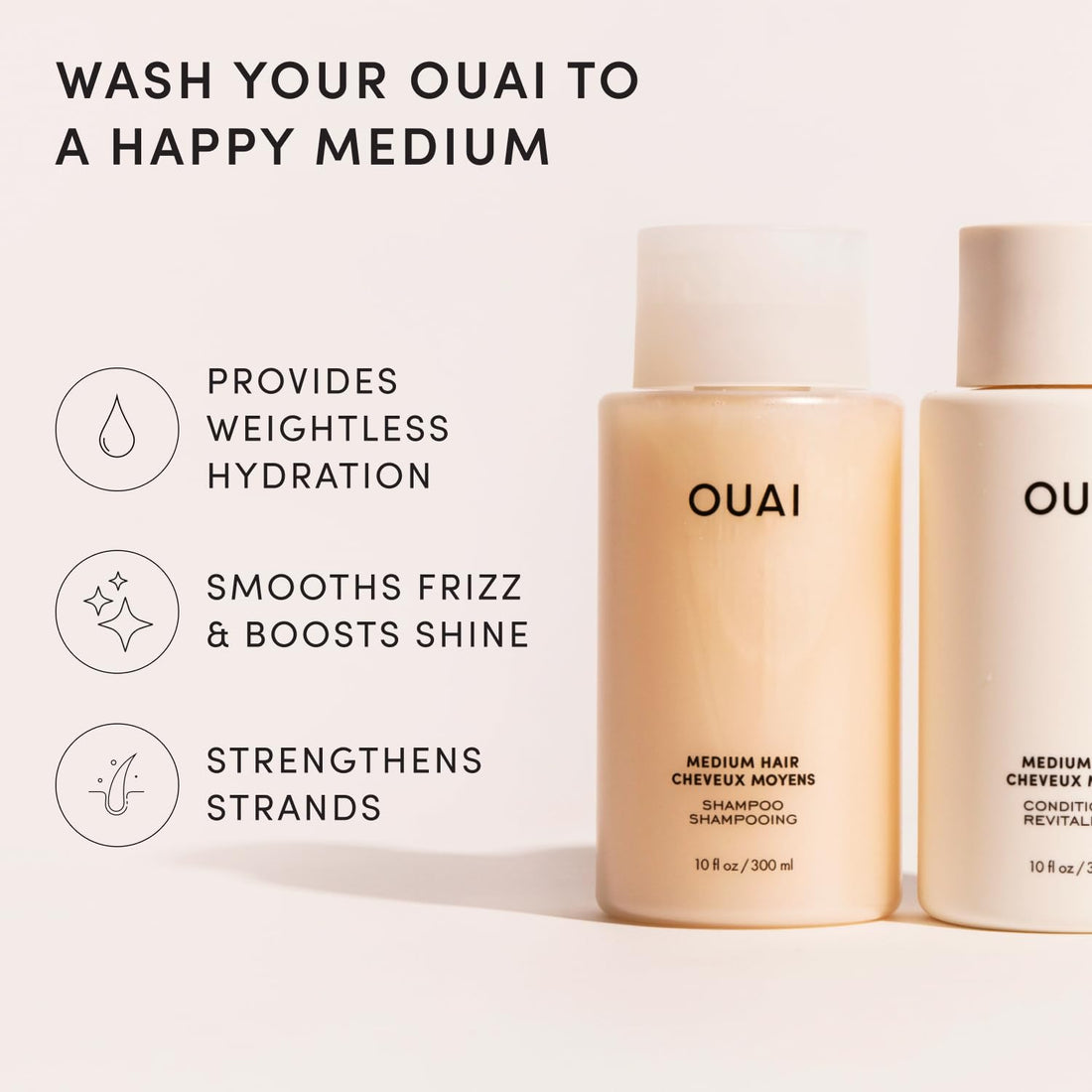 OUAI Thick Shampoo + Conditioner Set - Fight Frizz and Nourish Dry, Thick Hair with Keratin, Marshmallow Root, Shea Butter & Avocado Oil - Free of Parabens, Sulfates & Phthalates - 300 ml Each Halalzen