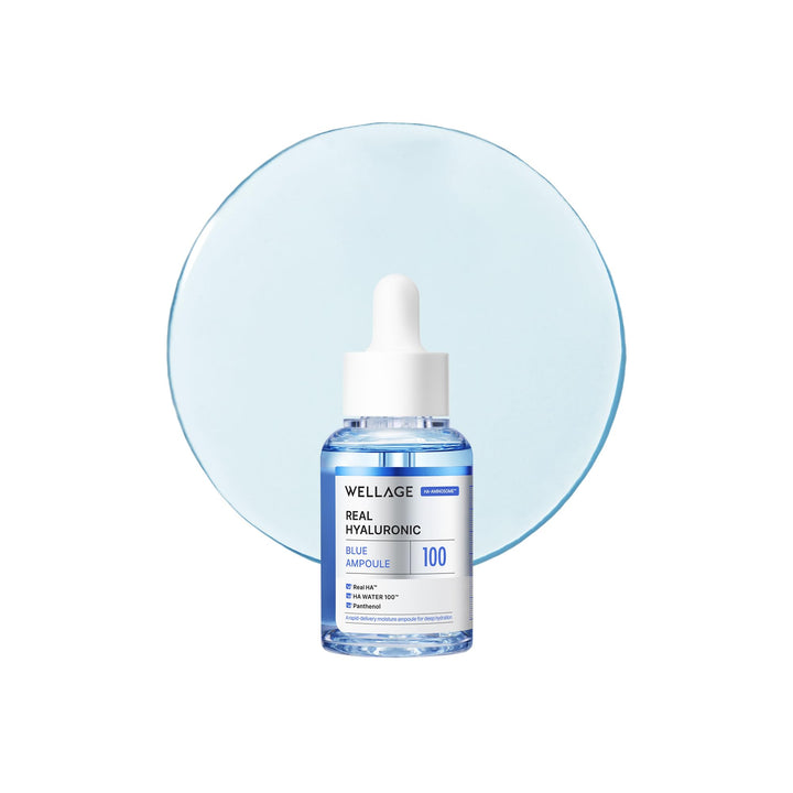 WELLAGE Real Hyaluronic Blue Ampoule 100, Korean Hydrating Serum for Face, Fragrance Free Hyaluronic Acid Deep Moisturizing Serum with Panthenol, PDRN for Sensitive Dry Skin Moisturizer, 2.54 Fl Oz_R Halalzen