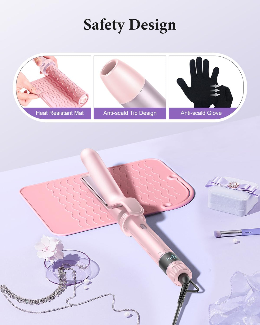 BESTOPE PRO 5 in 1 Hair Curling Wand, Hair Curler Set with Thermal Brush and Hair Straightener, 13 Temperature Control for All Hair Lengths, with Heat Resistant Mat, Glove, Clip, Purple Halalzen