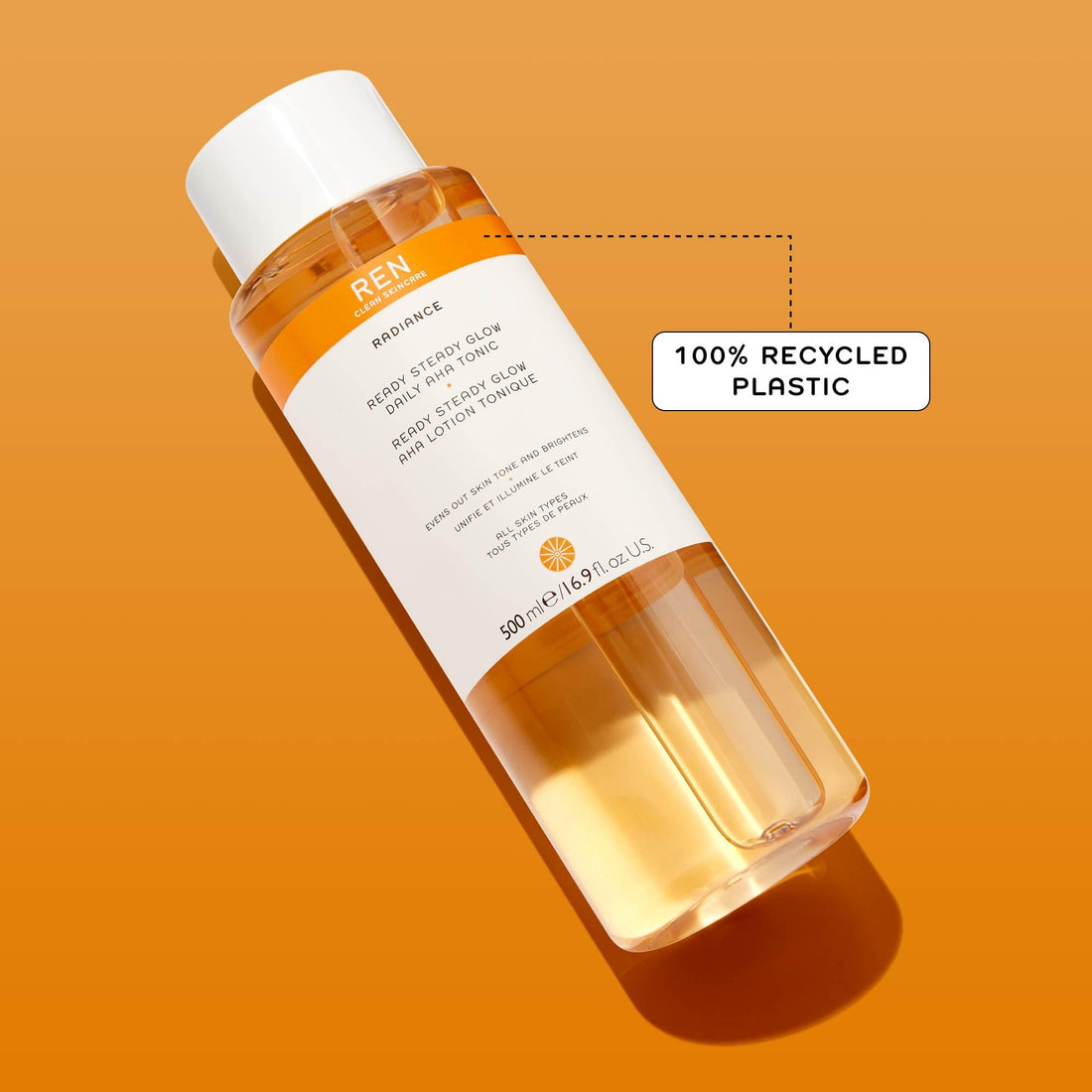 REN Ready Steady Glow Daily AHA Tonic, 100ml – Exfoliating Toner with Lactic Acid and Salicin, Brightens Skin, Reduces Pores and Fine Lines, Smooths Texture for an Even Complexion