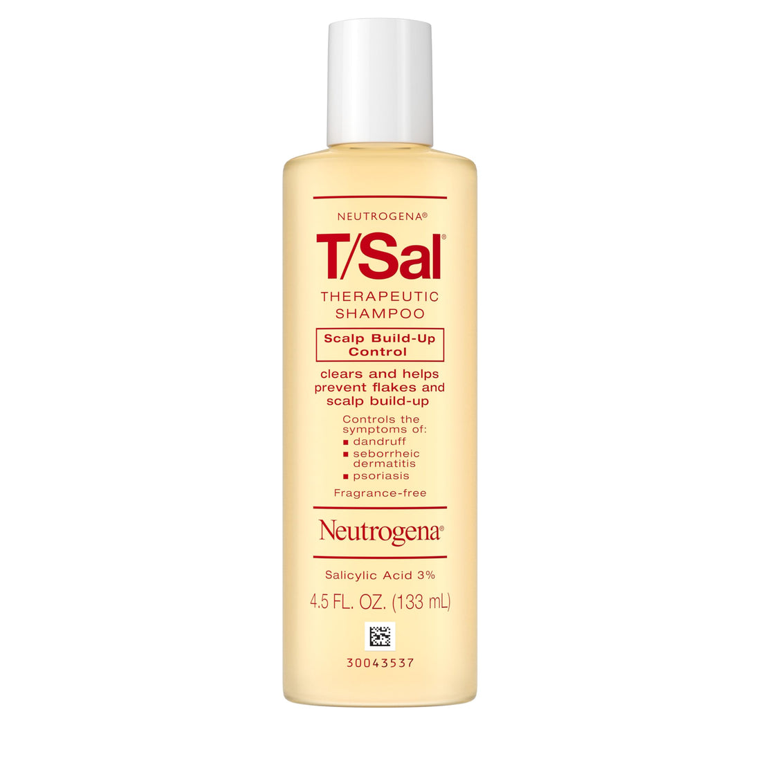 Neutrogena T/Sal Therapeutic Dandruff Shampoo, Scalp Build-Up Control, 3% Salicylic Acid,Psoriasis Treatment, Seborrheic Dermatitis Shampoo, Clears Flakes, Fragrance Free, 4.5 fl oz