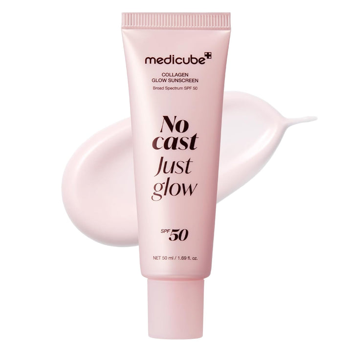 medicube No Cast Just Glow Collagen Sunscreen | SPF 50 Broad Spectrum Face Sunscreen | Lightweight, Non-Sticky, Hydrating Formula | Peptide, Cica for Soothing & Glow | Korean Skincare Halalzen