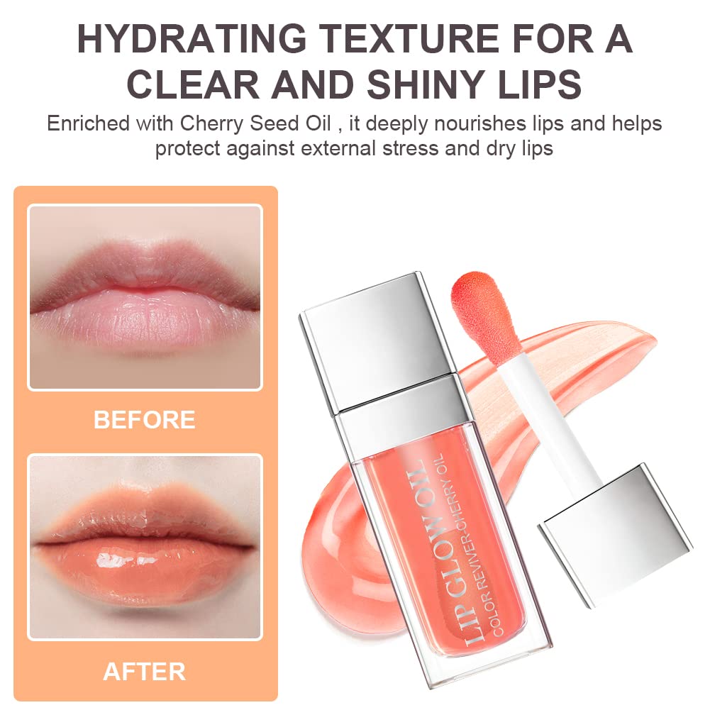 AOOWU Plumping Lip Oil Tinted, Moisturizing Long Lasting Nourishing Lip, Hydrating Gloss Tint Lipstick for Women, Glitter Shine Liquid Lipstick, Glaze Makeup Cosmetic, 015 - Cherry red, Pack of 1