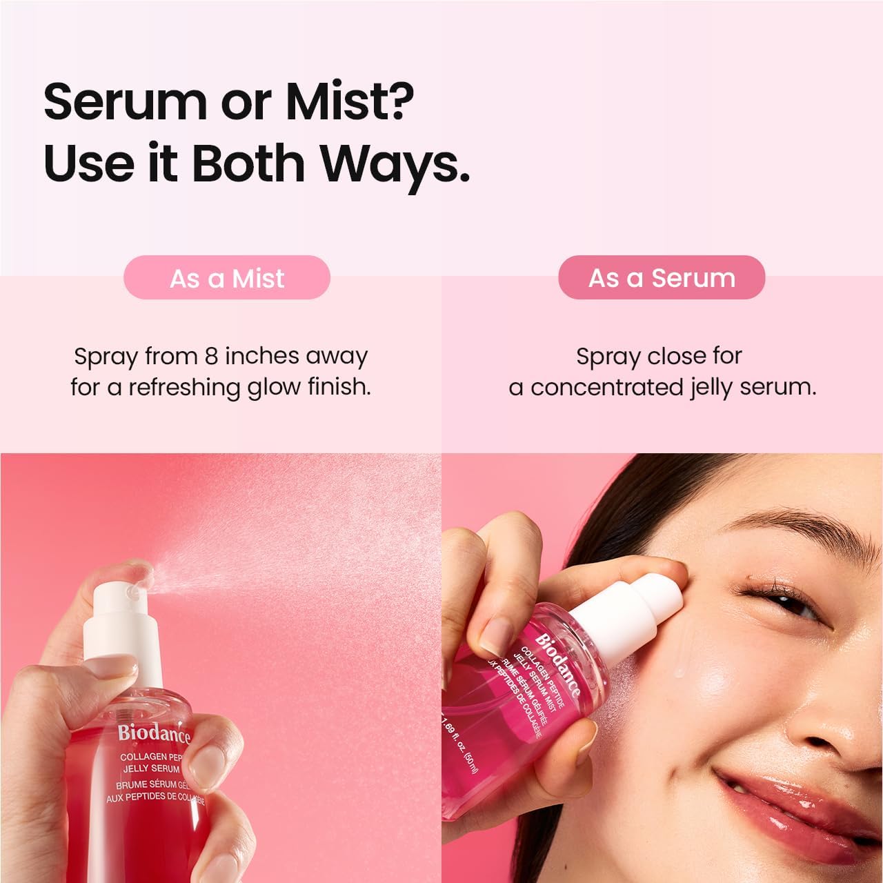 BIODANCE Collagen Peptides Jelly Serum Facial Mist 50ml | Jelly-to-Mist Hydrating Face Mist, Plumping, Anti-Aging Face Spray, Sprayable Hydrogel | 243Da Collagen & 10 Signal Peptides | Korean Skincare