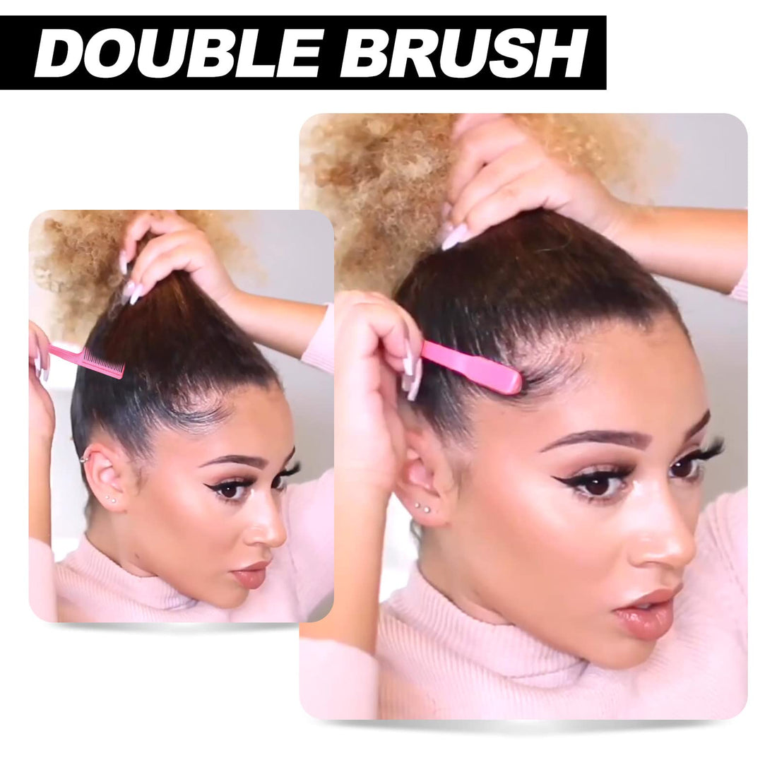 Qufiiry 3-Piece Hair Slick-Back Brush Set - Teasing & Edges Brush for Women's Salon Styling - Pink Halalzen