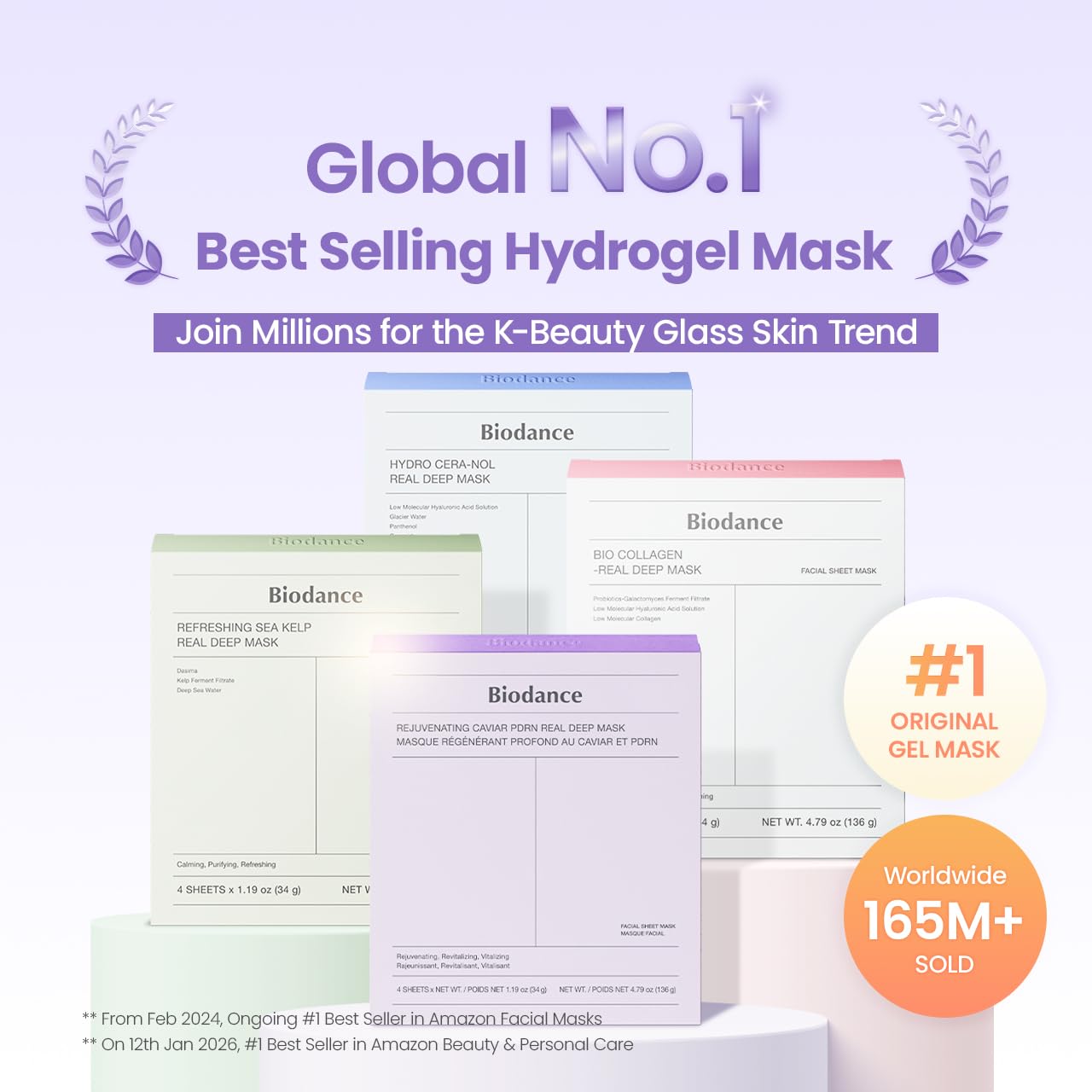 BIODANCE Caviar PDRN Real Deep Hydrogel Mask 4 Pcs | Hydrogel Overiight Mask | Skin Firming, Radiance, Enhancing Skin Recovery | Korean Face Mask for Glass Skin | Korean Skincare