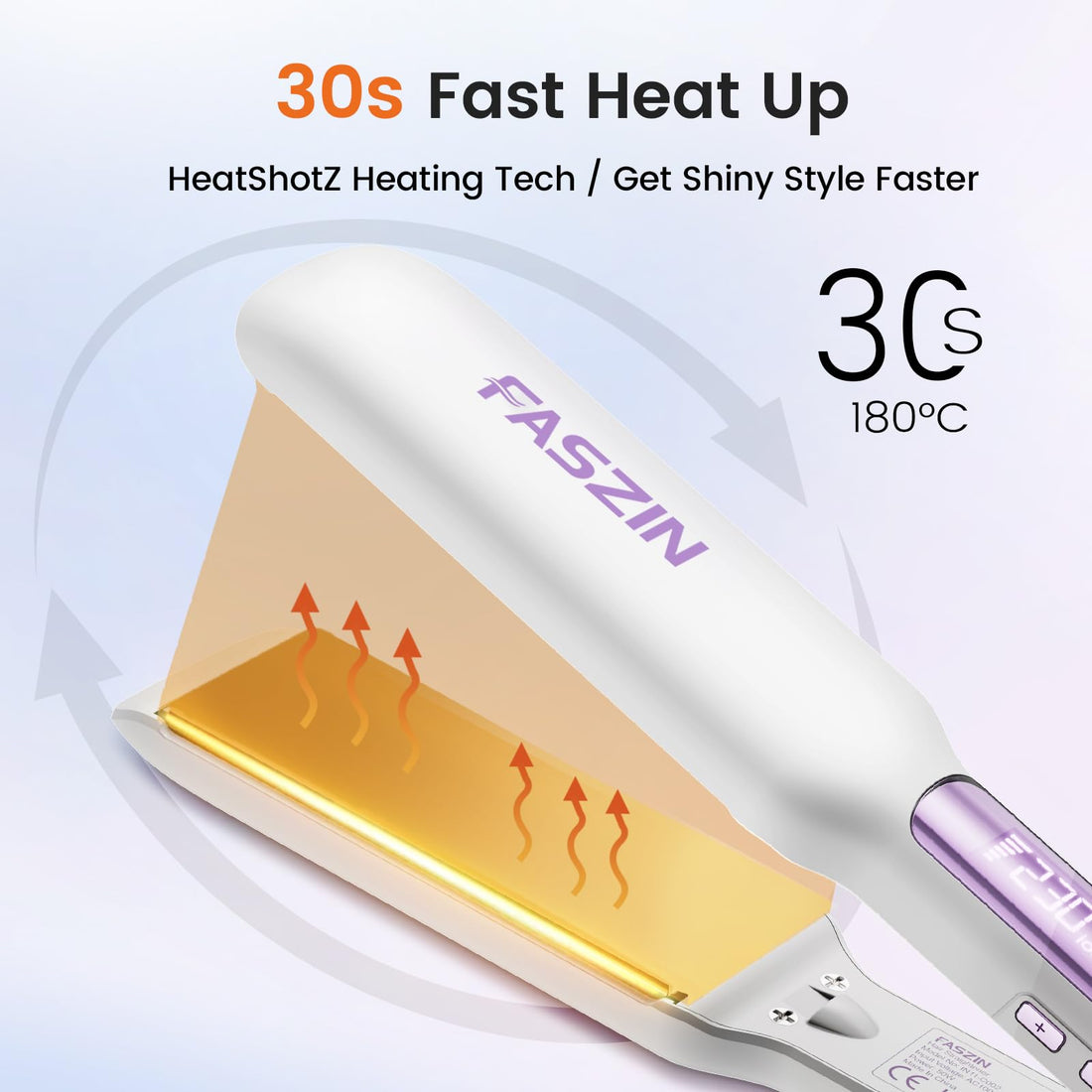 Faszin Professional Hair Straighteners, 42mm Wide-Plate Titanium Negative Ion Flat Iron, 30s Rapid Heating, Real-time Temperature Display, 11 Adjustable Temperature Levels (130-230℃) (Black) Halalzen