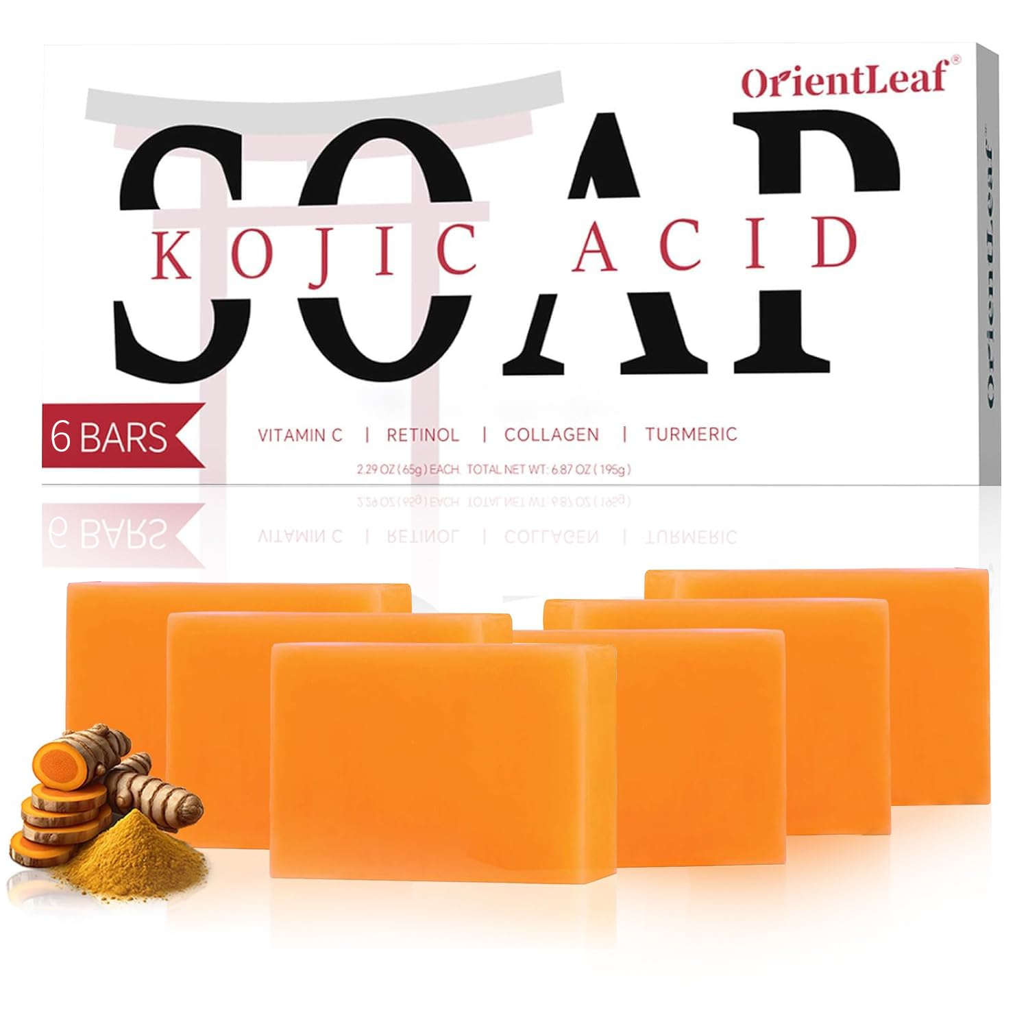 ORIENTLEAF Kojic Acid Soap, Turmeric Soap Bar for Dark Spots, Fresh Citrus Scent, Gentle for Face and Body with Vitamin C, Shea Butter, Retinol, Olive Oil, Collagen (3 PACK) Halalzen
