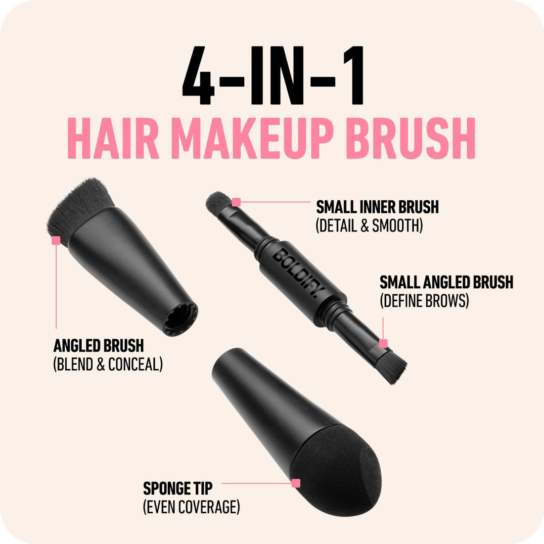 BOLDIFY Four Ended Hairline Powder Brush - Precision Hair Makeup Brush Set with Sponge Tip for Seamless Blending - Ideal as a Hair Concealer/Contour, Root Touch Up Halalzen