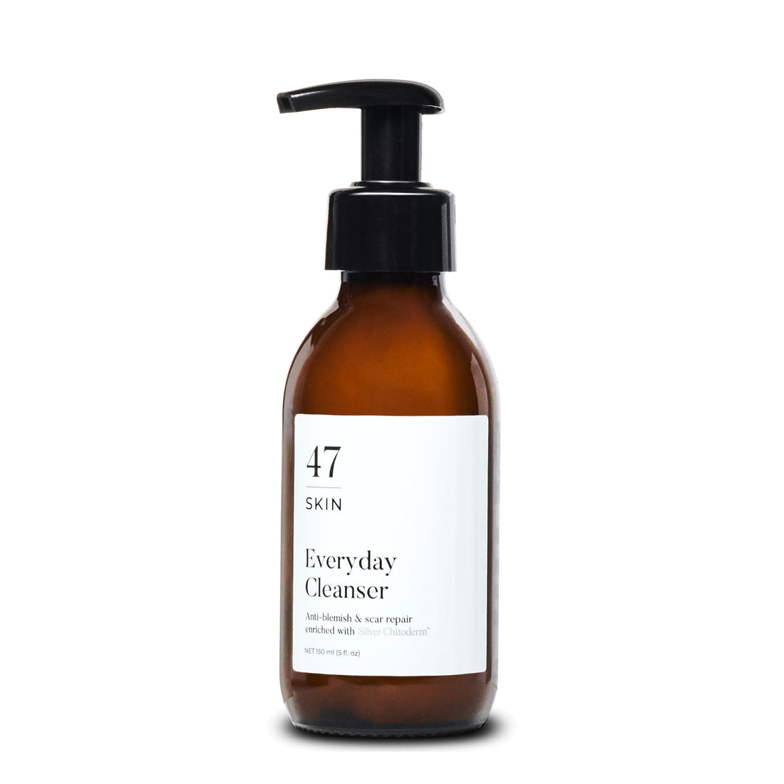 47 Skin | Anti Blemish and Scar Repair Everyday Face Cleanser | Silver Chitoderm Cleanser for Smoother and Clearer Skin | Eucalyptus Scent (150ml)