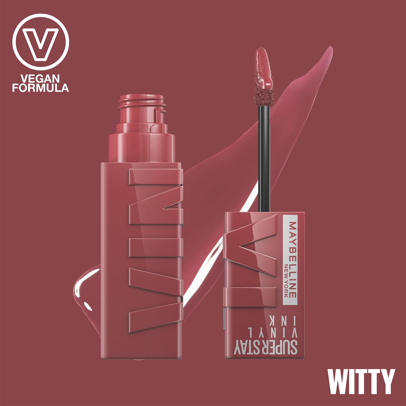 Maybelline New York Super Stay Vinyl Ink Liquid Lip Colour, 16HR Long-Lasting, Ultra-Pigmented, Smudge & Transfer-Proof, High Shine Finish, Vegan Formula for Comfortable Wear, Shade: 10 Lippy Halalzen