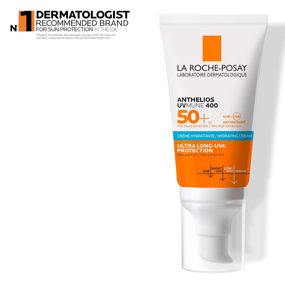 La Roche-Posay Anthelios UVMune 400 Hydrating Cream SPF50+, Face Sunscreen For Dry Sensitive Skin, Ultra Long UVA Protection, Fragrance Free, Water Sweat Sand Resistant, Non-Greasy, 50ml