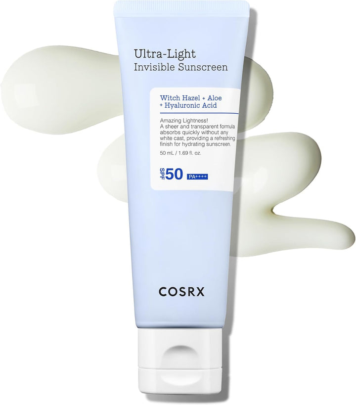 COSRX Ultra-Light Invisible Sunscreen SPF 50 Face Moisturiser, PA++++ Korean Sunscreen, Non Oily Sun Cream, UVA/UVB Protection, Daily Hydrating Sun Lotion, No White Cast 50ml Halalzen