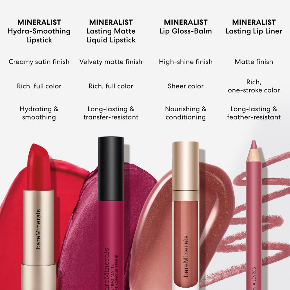 bareMinerals MINERALIST Lip Gloss-Balm - Hydrating Lip Gloss + Balm Hybrid, Sheer Glossy Lip Balm, No Stickiness, Improves Lip Smoothness, Vegan Halalzen