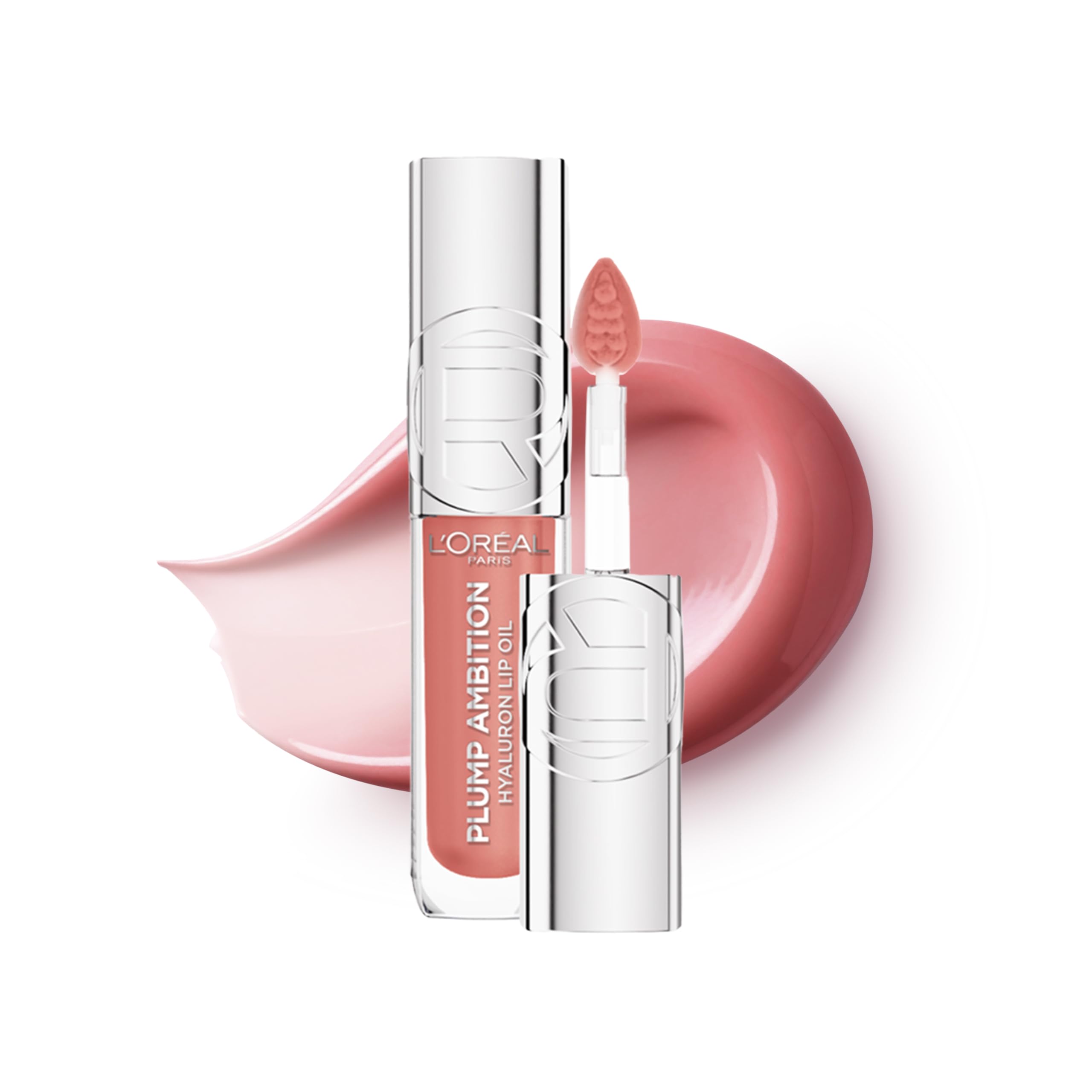 L'Oreal Paris Lip Oil, Plump Ambition with Hyaluronic Acid & Tripeptides, Smoother & Plumper Lip Appearance, Glass-Like Finish, Shade 101 Crystal Clear, 5ml