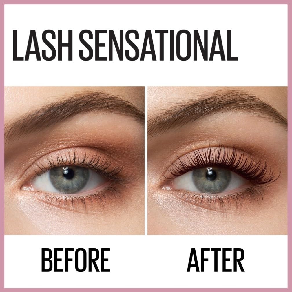 Maybelline Mascara, Lash Sensational Volumizing & Thickening, Eyelash Lengthening, Flake Free Formula, Layer Reveal Brush, Defining Mascara, Maybelline New York, Shade: Very Black Halalzen