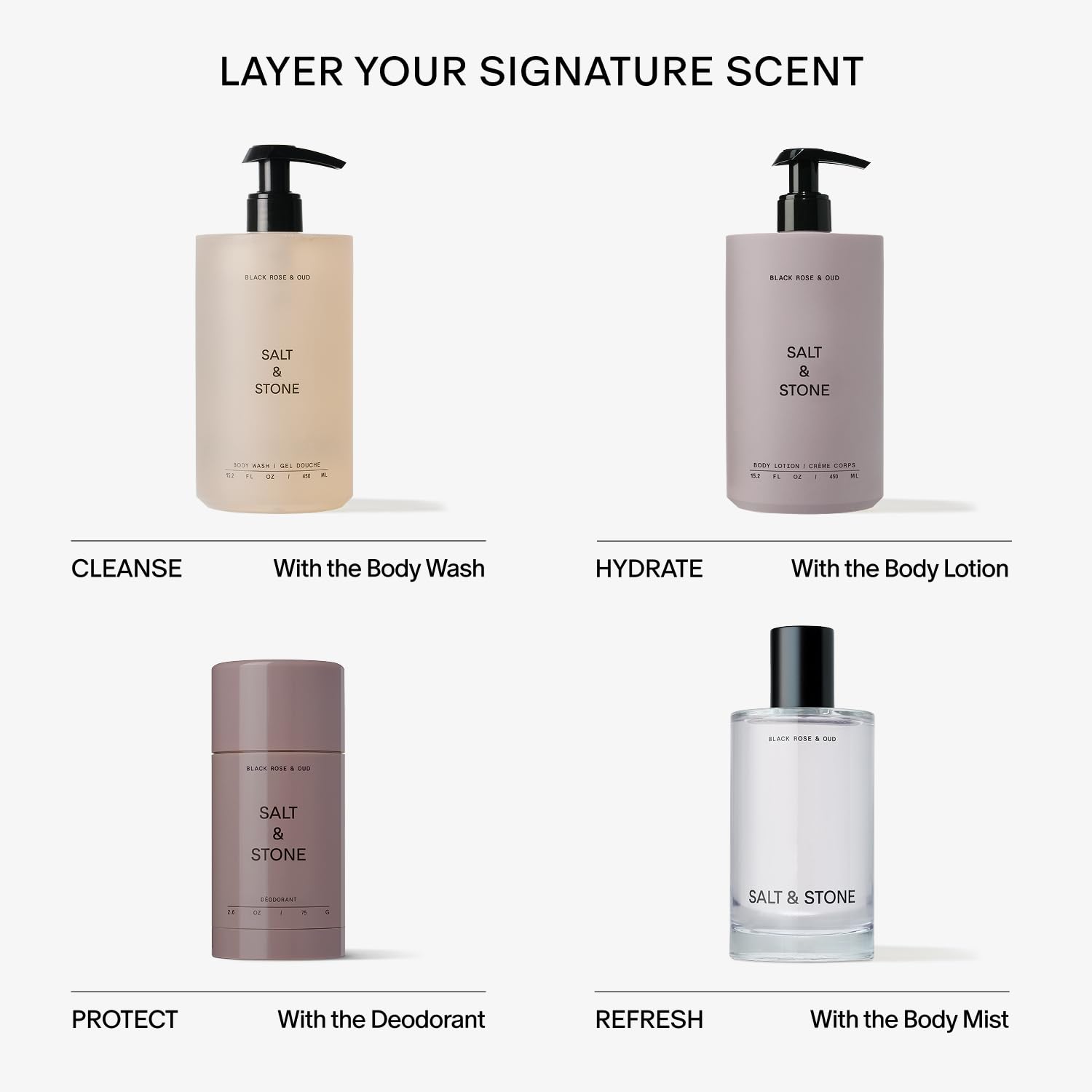 Salt & Stone Body Wash with Antioxidants for Deep Moisture | For Women & Men, Sulfate, Paraben, & Dye Free, Leaving Skin Soft and Hydrated | Bergamot & Hinoki 15.2 fl oz