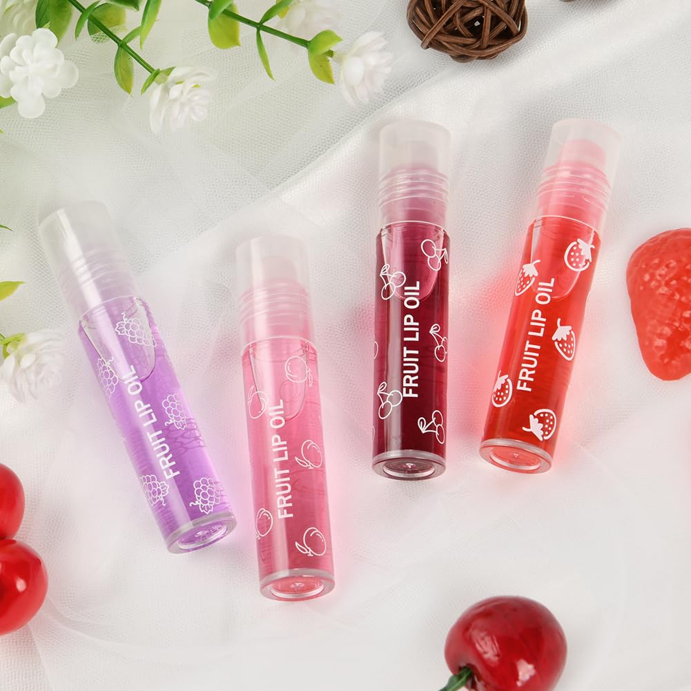 AOOWU 6 Pcs Hydrating Lip Oil Set, Fruit-Flavored Plumping Lip Oil, Long Lasting Lip Glow Balm Lip Care, Transparent Moisturizing No-Sticky Lip Gloss(Peaches,Orange,Avocado,Strawberry,Grape,Cherry)8ML