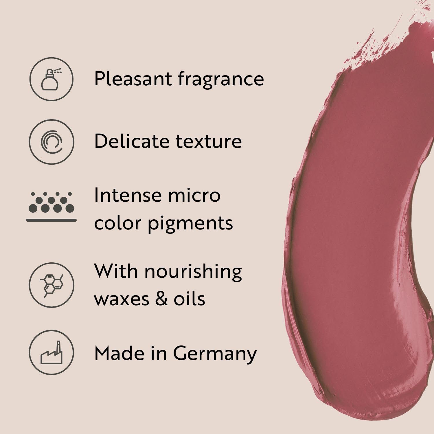 M. Asam MAGIC FINISH Lipstick Almond (4g) - Long Lasting Lipstick with Satin Finish, Intense Color & Care for Smooth Lips, Creamy Texture, Semi Matte Lipstick Look, Elegant Make Up Halalzen