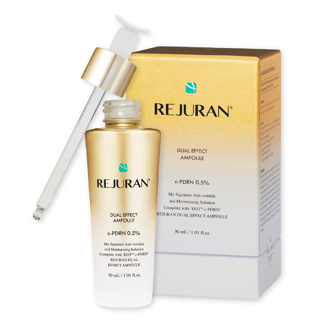REJURAN® Dual Effect Ampoule, DOT DUAL c-PDRN® - Salmon DNA Face Serum for Deep Rejuvenation, Wrinkle Care, Firming, Skin Elasticity with Visible Anti-Aging Results. Korean Skincare (1.01 fl oz) Halalzen