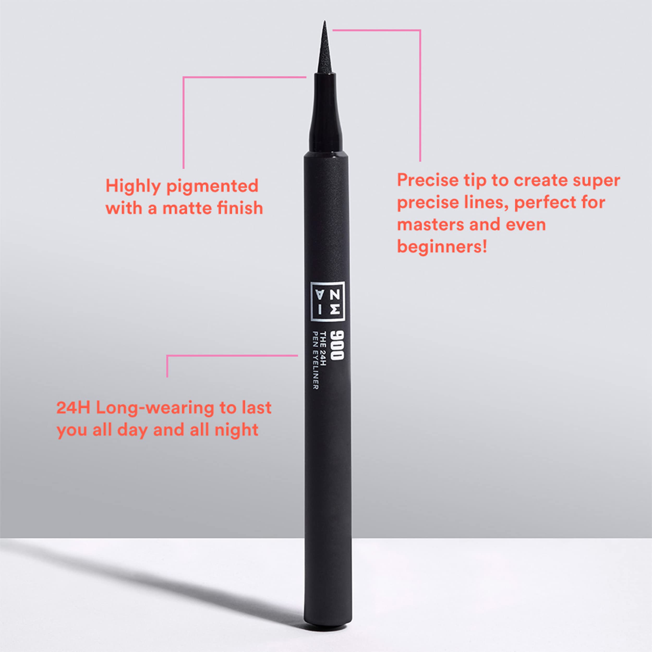 3INA MAKEUP - The 24H Pen Eyeliner 900 (mini) - Black Liquid Eyeliner 24h Longwear - Travel Size Matte Liner Sensitive Eyes Halalzen
